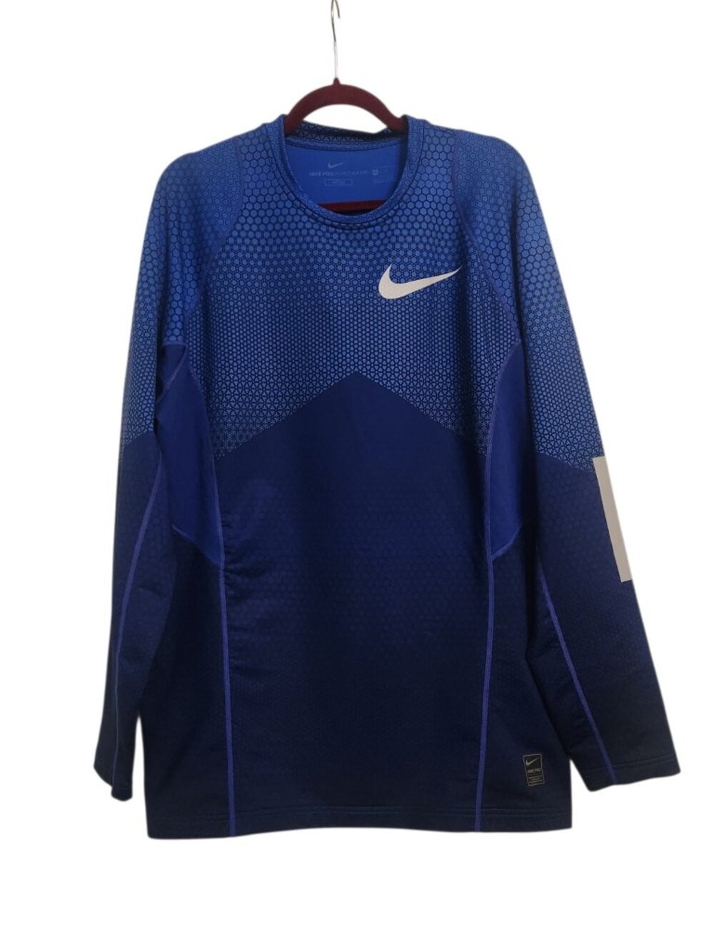 Nike Blue Men's Athletic Nike Pro Hyperwarm Fitted Long Sleeve Shirt Size XL